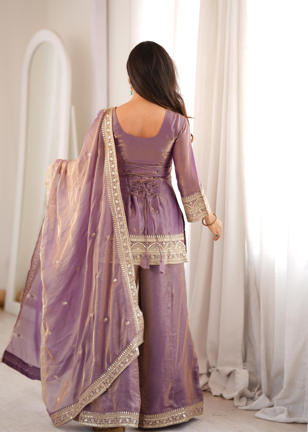 *NKB-84 DUSTYPINK*PRESENTING NEW FRENDY SILK FABRIC WITH EMBROIDERY SEQUENCE DORI AND JARI WORK,TOP WITH DUPPTA SET,PALAZZO PENT READY TO WEAR*