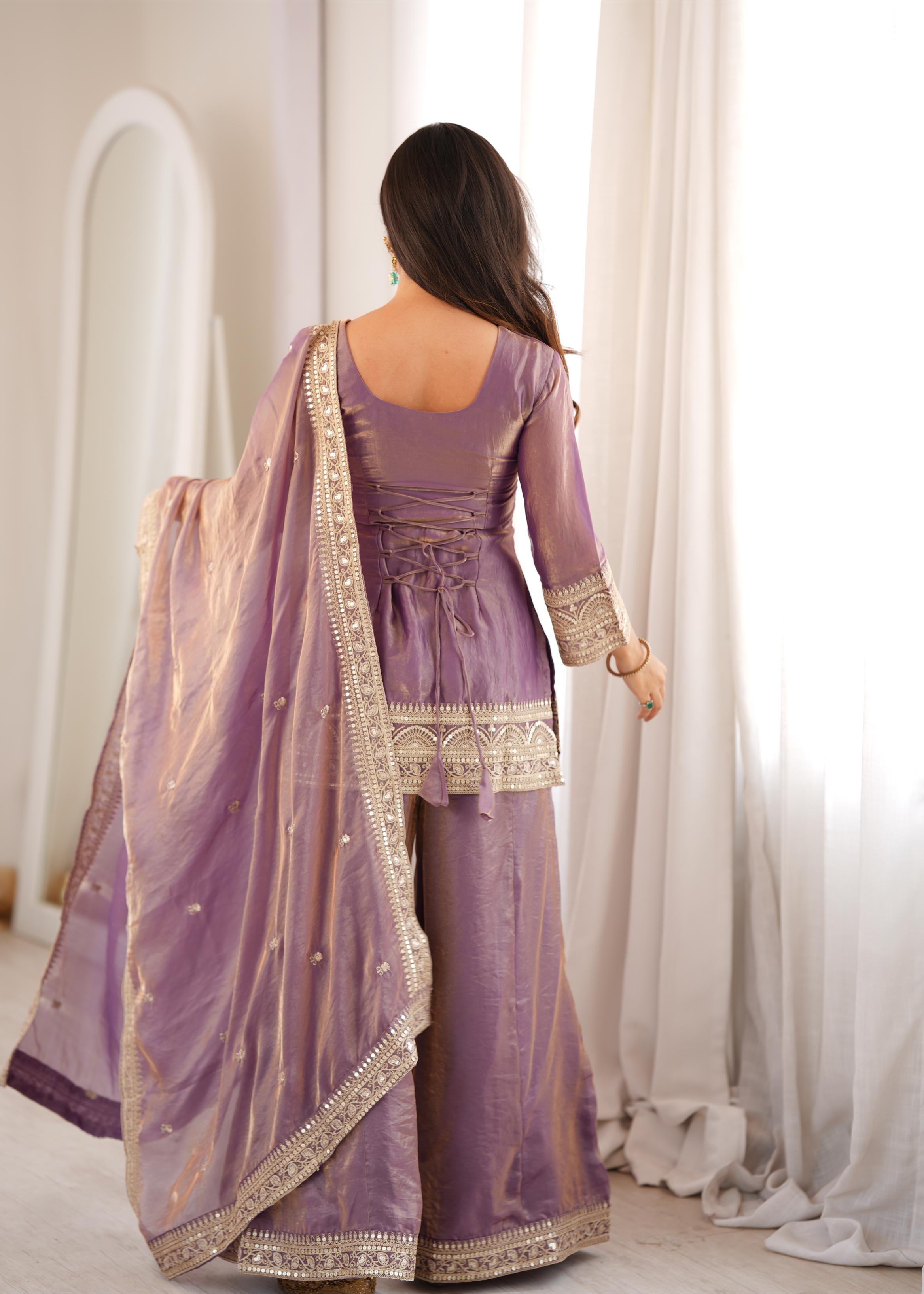 *NKB-84 DUSTYPINK*PRESENTING NEW FRENDY SILK FABRIC WITH EMBROIDERY SEQUENCE DORI AND JARI WORK,TOP WITH DUPPTA SET,PALAZZO PENT READY TO WEAR*