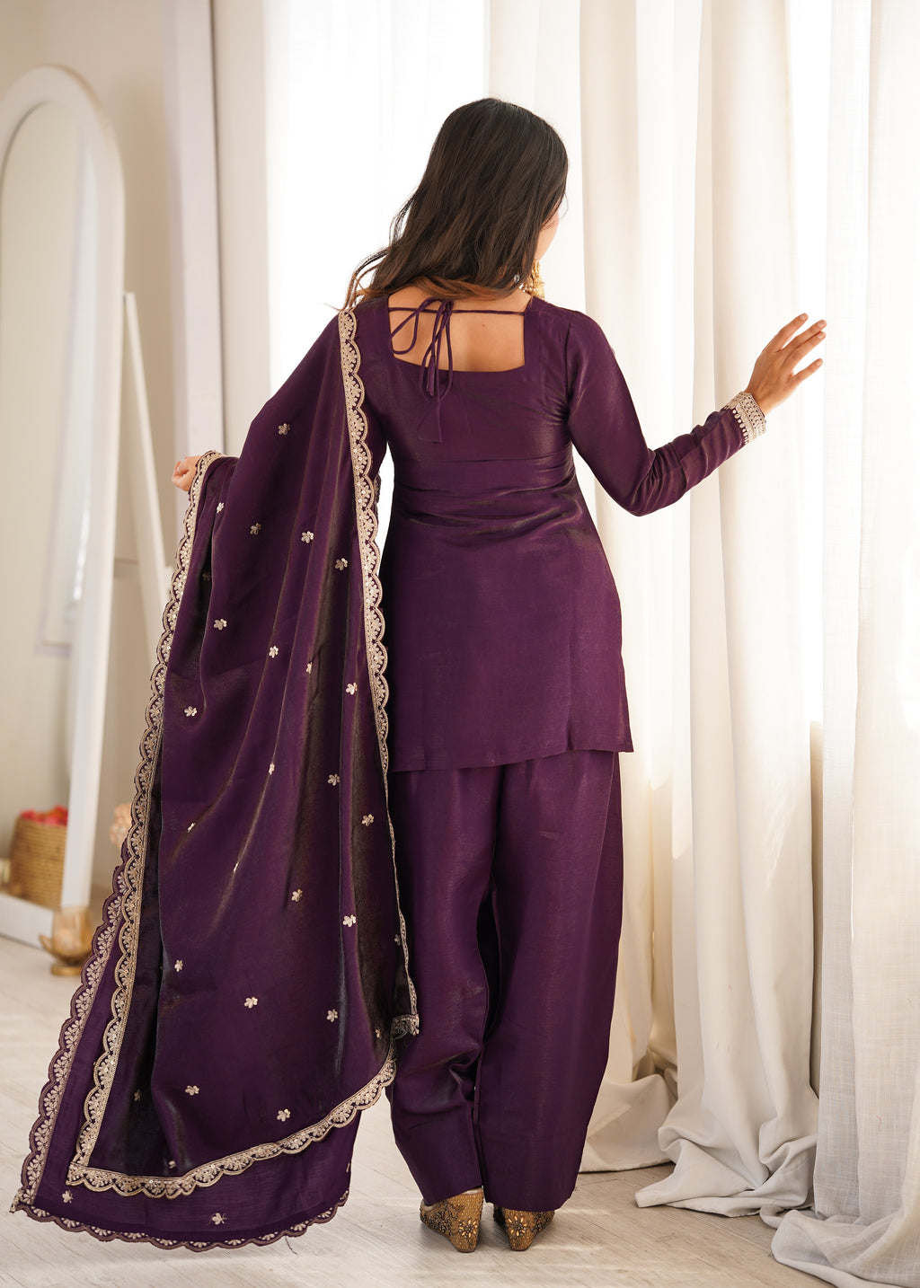 *NKB-81*PRESENTING NEW GLASS ROMAN SILK FABRIC WITH EMBROIDERY SEQUENCE DORI AND JARI WORK TOP,DUPPTA SET WITH FARSHI SHALWAR READY TO WEAR*