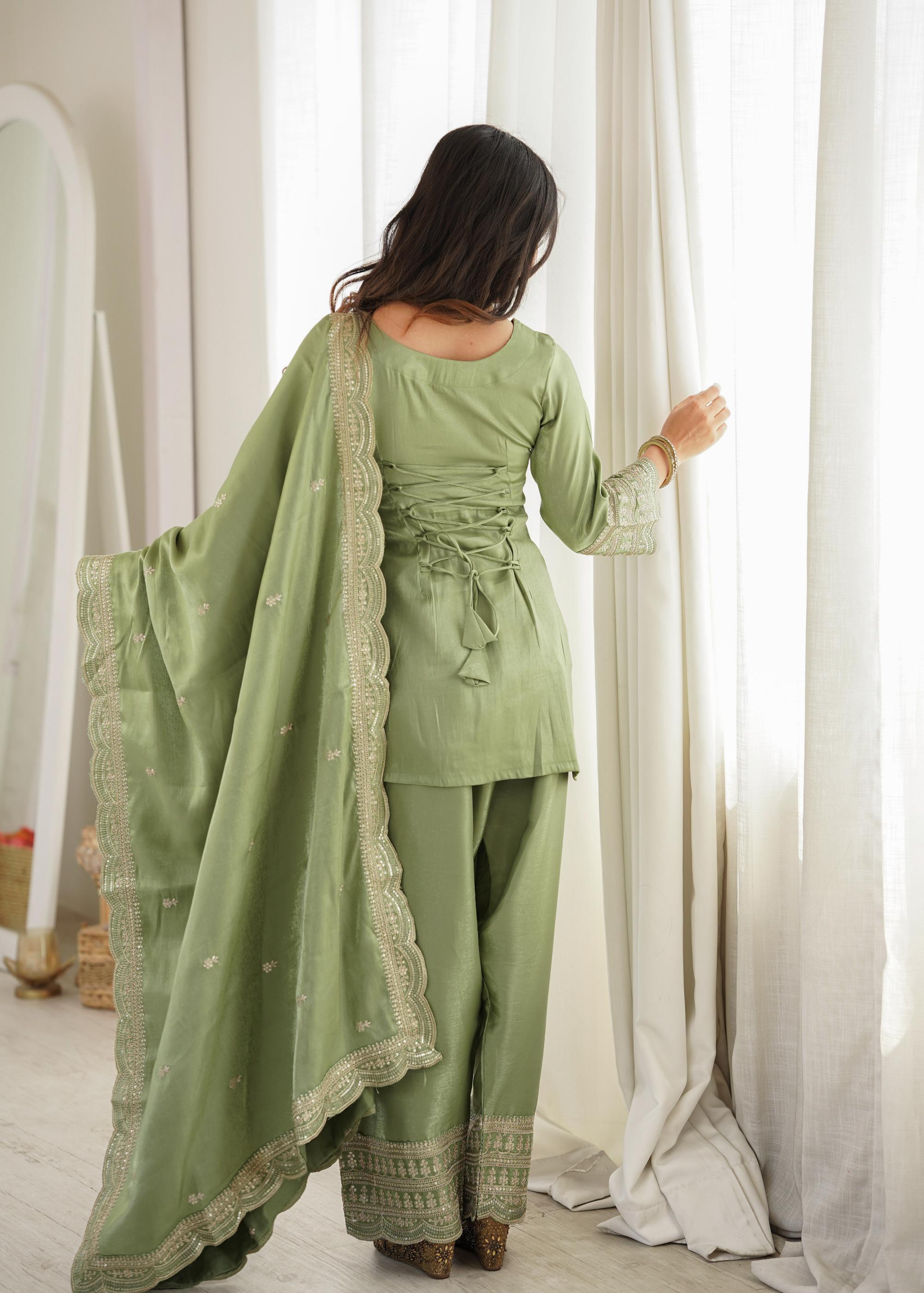 *KB-304 DUSTYPINK,PISTA**PRESENTING NEW GLASS ROMAN SILK FABRIC WITH EMBROIDERY SEQUENCE DORI AND JARI WORK TOP,DUPPTA SET WITH FARSHI SHALWAR READY TO WEAR*