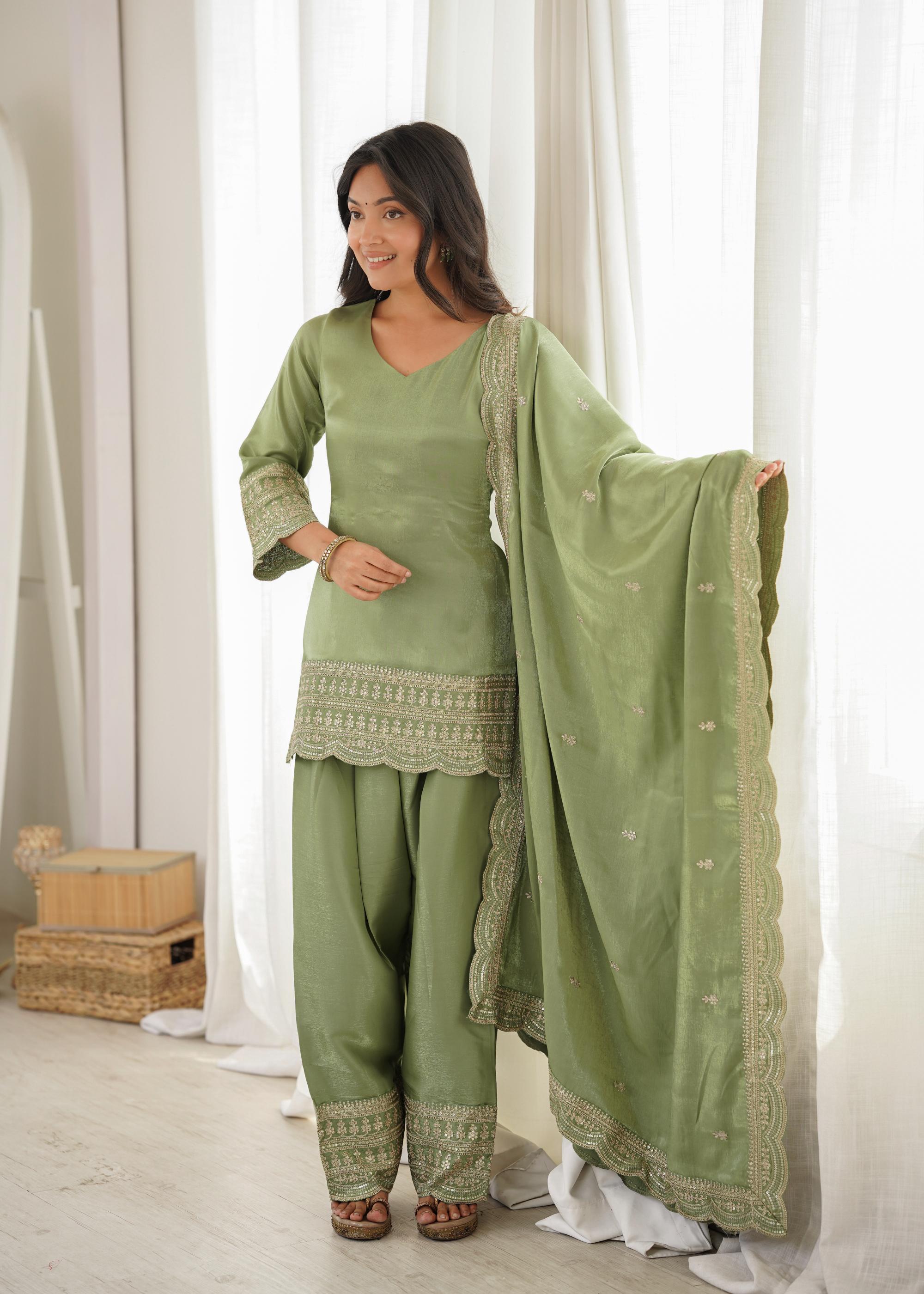 *KB-304 DUSTYPINK,PISTA**PRESENTING NEW GLASS ROMAN SILK FABRIC WITH EMBROIDERY SEQUENCE DORI AND JARI WORK TOP,DUPPTA SET WITH FARSHI SHALWAR READY TO WEAR*