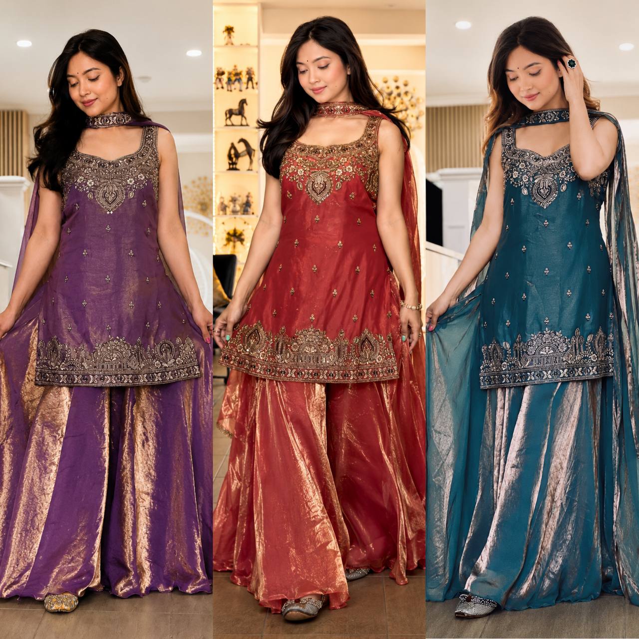 *(MF-489)*💥 *Presenting New Premium Quality With Embroidery Sequence Worked Top-Plazzo And Dupatta Set Fully Stitched Ready To Wear 🔥😍🥰*