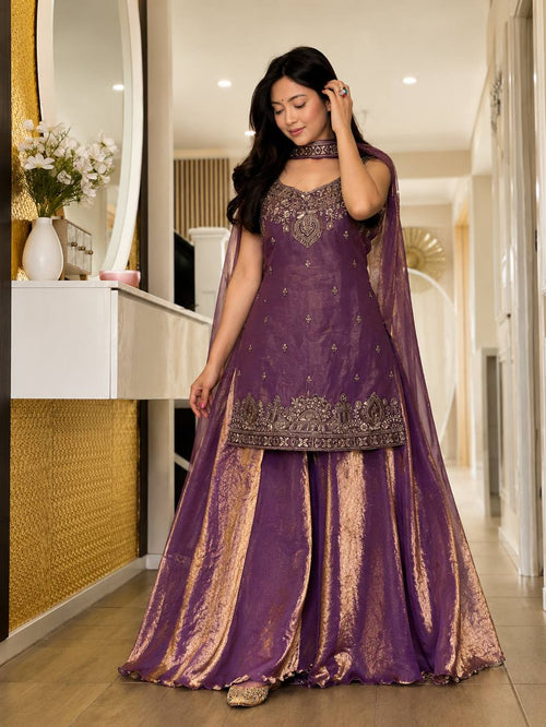 *(MF-489)*💥 *Presenting New Premium Quality With Embroidery Sequence Worked Top-Plazzo And Dupatta Set Fully Stitched Ready To Wear 🔥😍🥰*