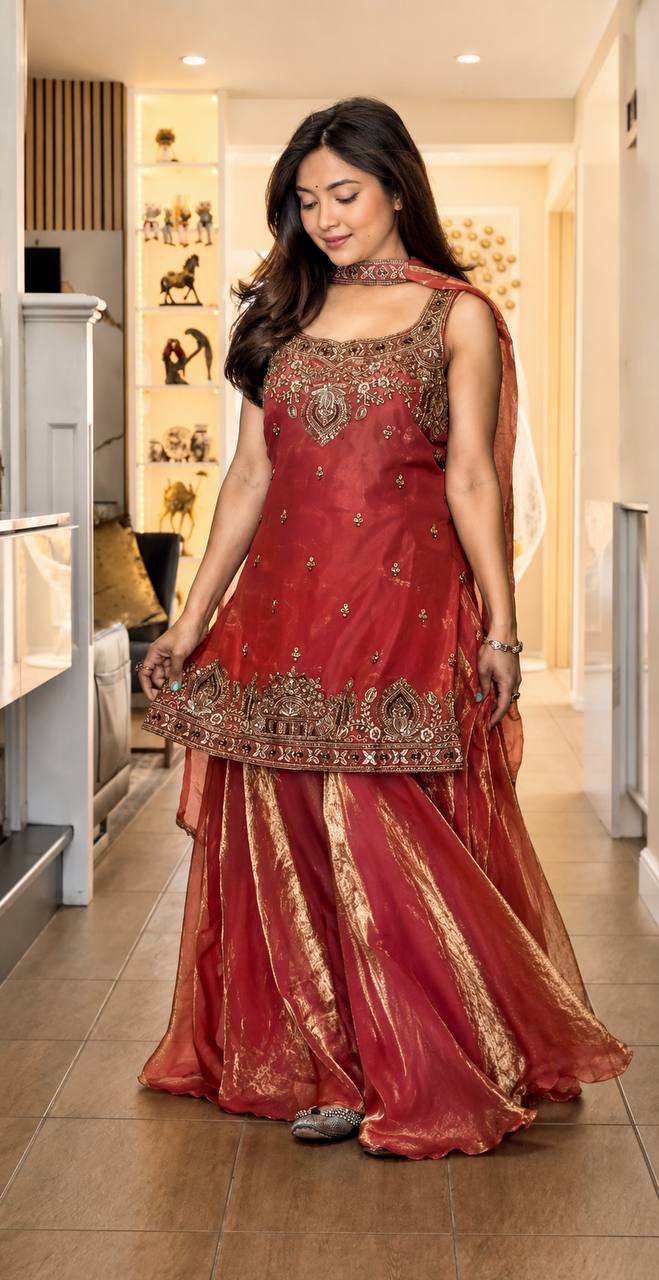 *(MF-489)*💥 *Presenting New Premium Quality With Embroidery Sequence Worked Top-Plazzo And Dupatta Set Fully Stitched Ready To Wear 🔥😍🥰*