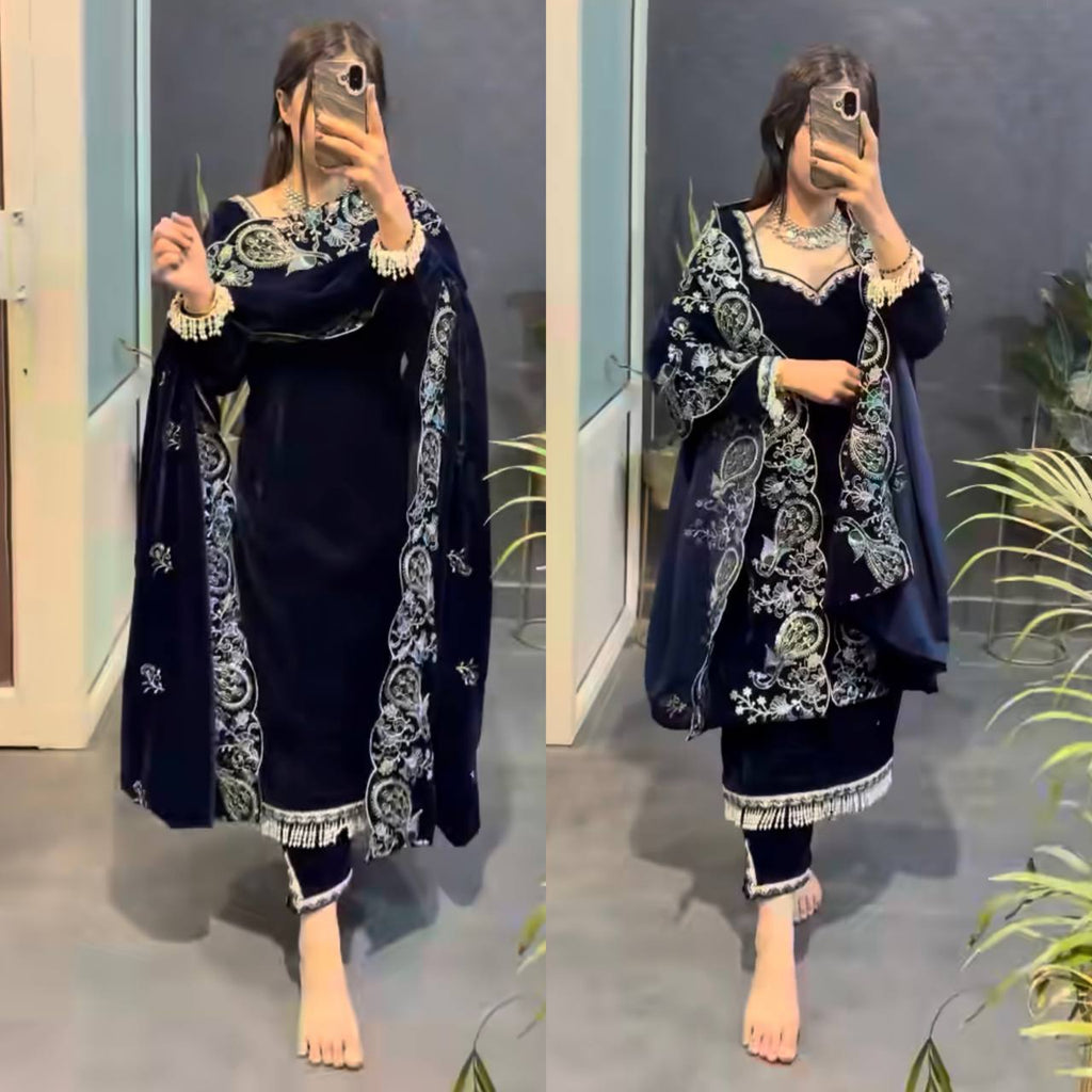 *(MF-486)*👉👗💥*Launching New Party Wear Viscose Velvet Designer  Look Top-Dupatta and Fully Stiched Bottom With Heavy Embroidery Siquance Work*💥👗💃🛍👌