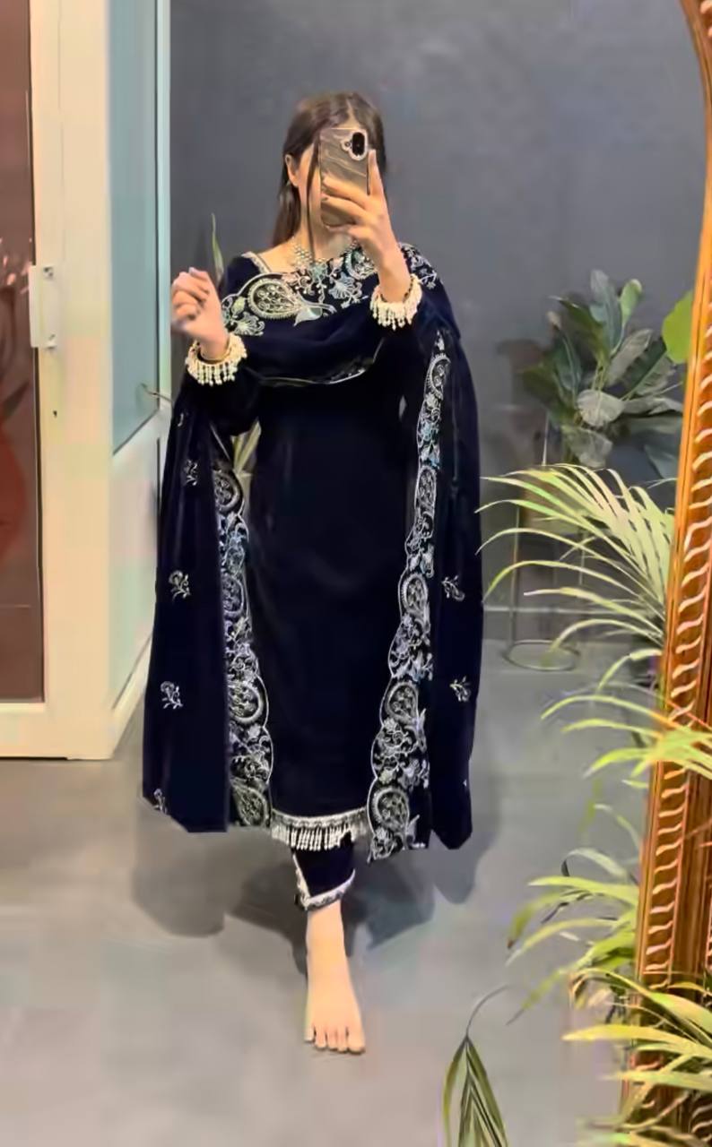 *(MF-486)*👉👗💥*Launching New Party Wear Viscose Velvet Designer  Look Top-Dupatta and Fully Stiched Bottom With Heavy Embroidery Siquance Work*💥👗💃🛍👌