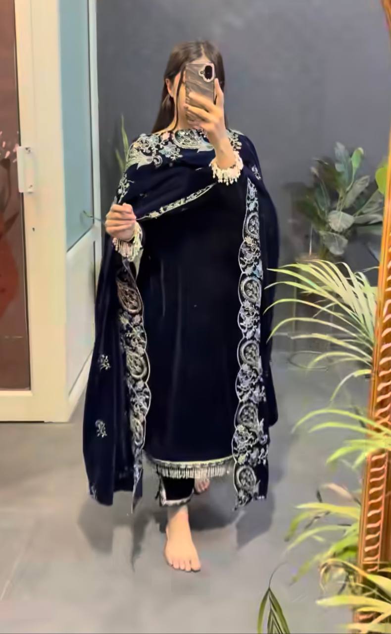 *(MF-486)*👉👗💥*Launching New Party Wear Viscose Velvet Designer  Look Top-Dupatta and Fully Stiched Bottom With Heavy Embroidery Siquance Work*💥👗💃🛍👌