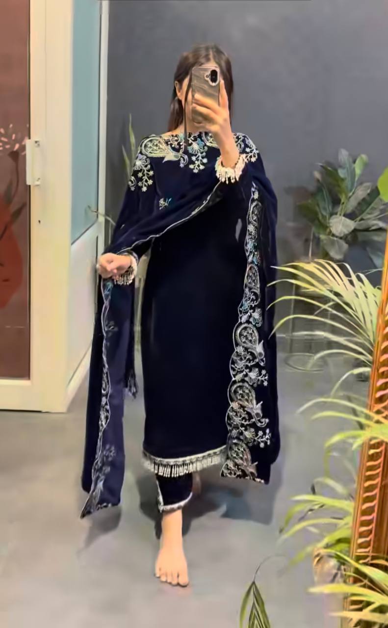 *(MF-486)*👉👗💥*Launching New Party Wear Viscose Velvet Designer  Look Top-Dupatta and Fully Stiched Bottom With Heavy Embroidery Siquance Work*💥👗💃🛍👌
