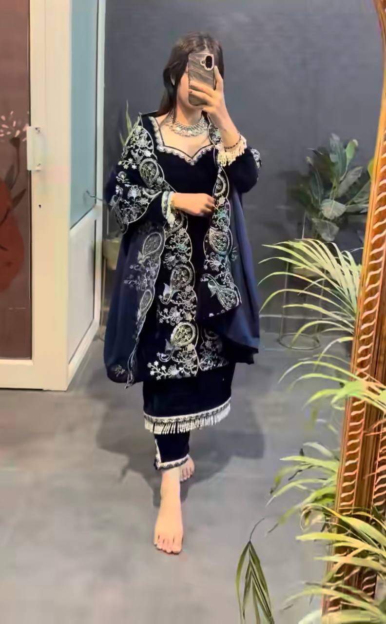 *(MF-486)*👉👗💥*Launching New Party Wear Viscose Velvet Designer  Look Top-Dupatta and Fully Stiched Bottom With Heavy Embroidery Siquance Work*💥👗💃🛍👌