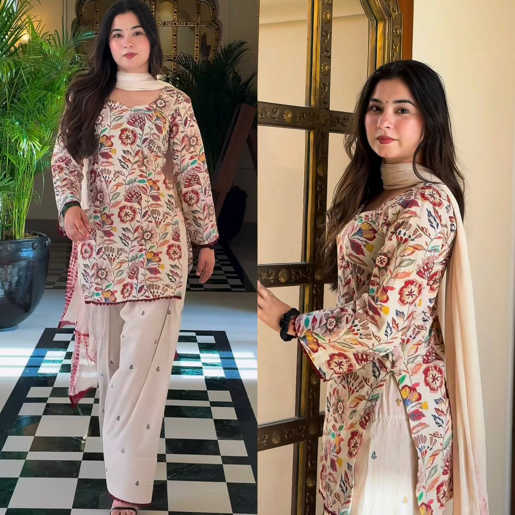 *(MF-532)* Cream floral printed suit