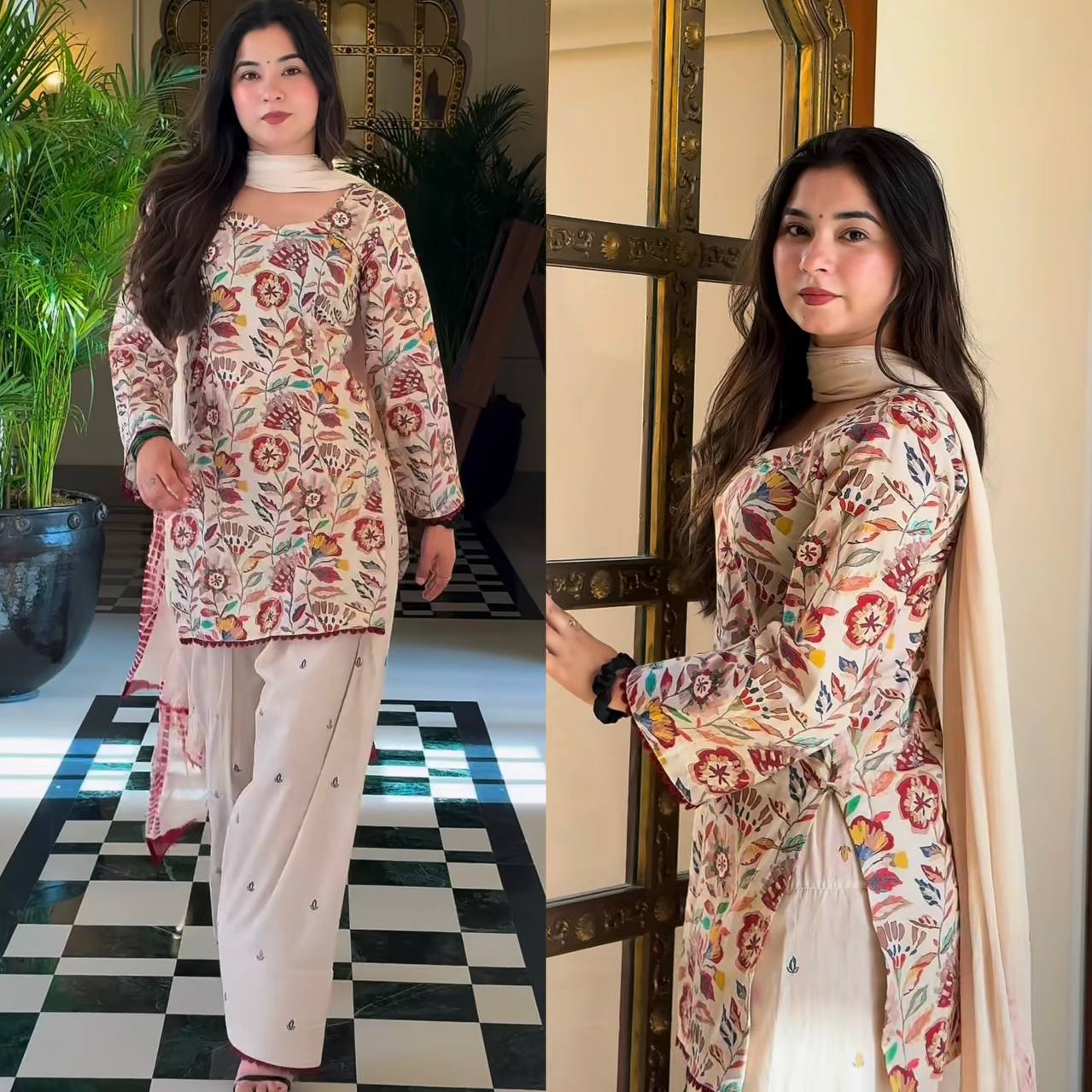 *(MF-532)* Cream floral printed suit