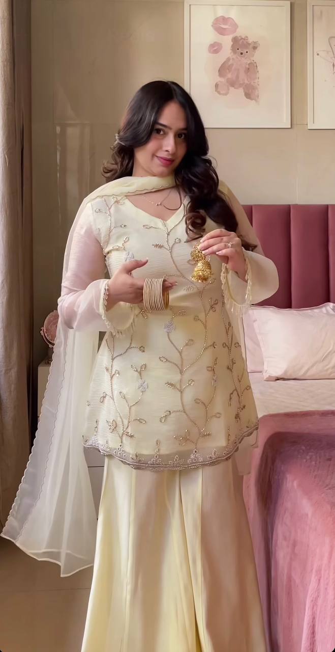 *(MF-527)*💥*Launching New Designer Party Wear Look Top , Sharara Plazzo and Dupatta*👌❤️