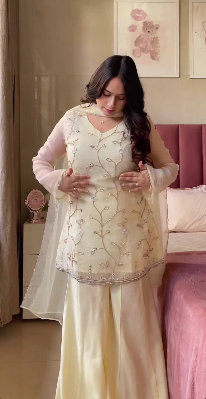 *(MF-527)*💥*Launching New Designer Party Wear Look Top , Sharara Plazzo and Dupatta*👌❤️