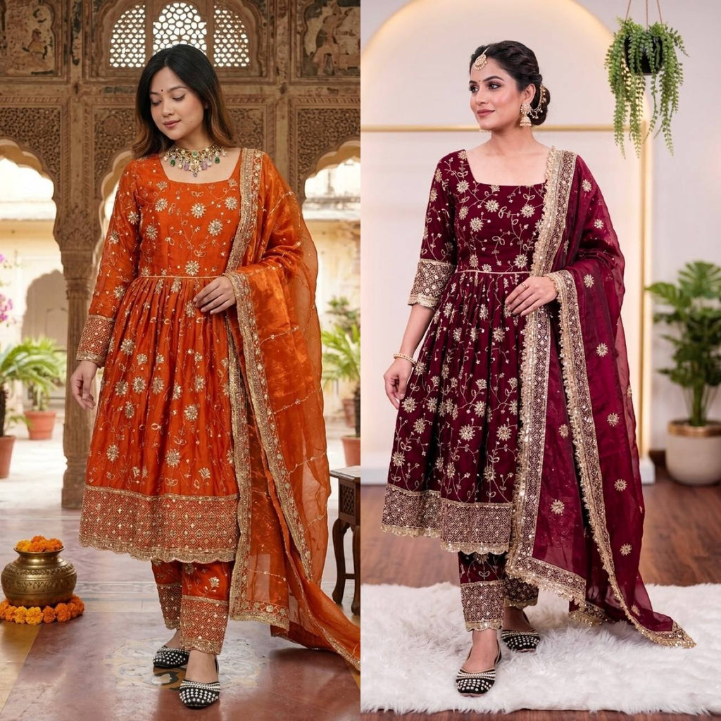 *(MF-507)*❤️💥*Launching New Designer Party Wear Look Top Gown ,Pant and Dupatta*👌❤️