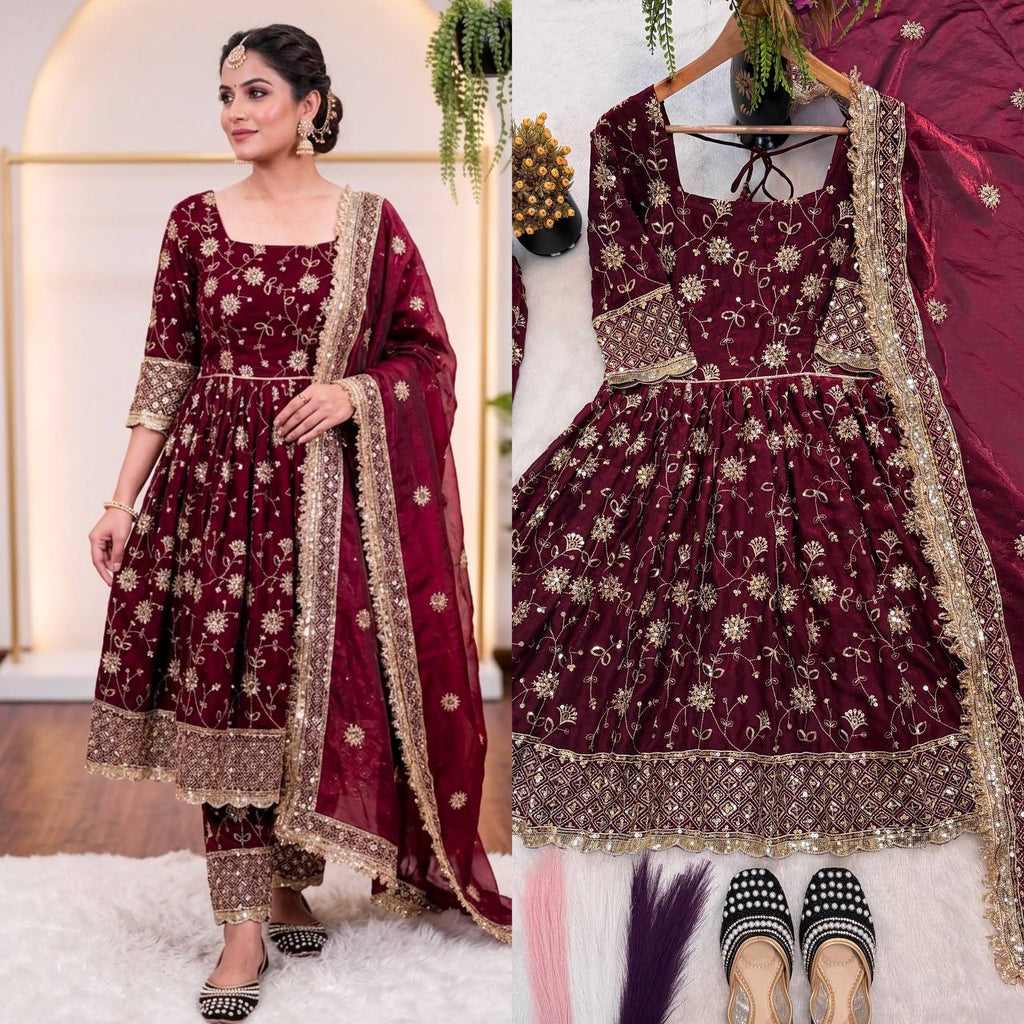 *(MF-507)*❤️💥*Launching New Designer Party Wear Look Top Gown ,Pant and Dupatta*👌❤️