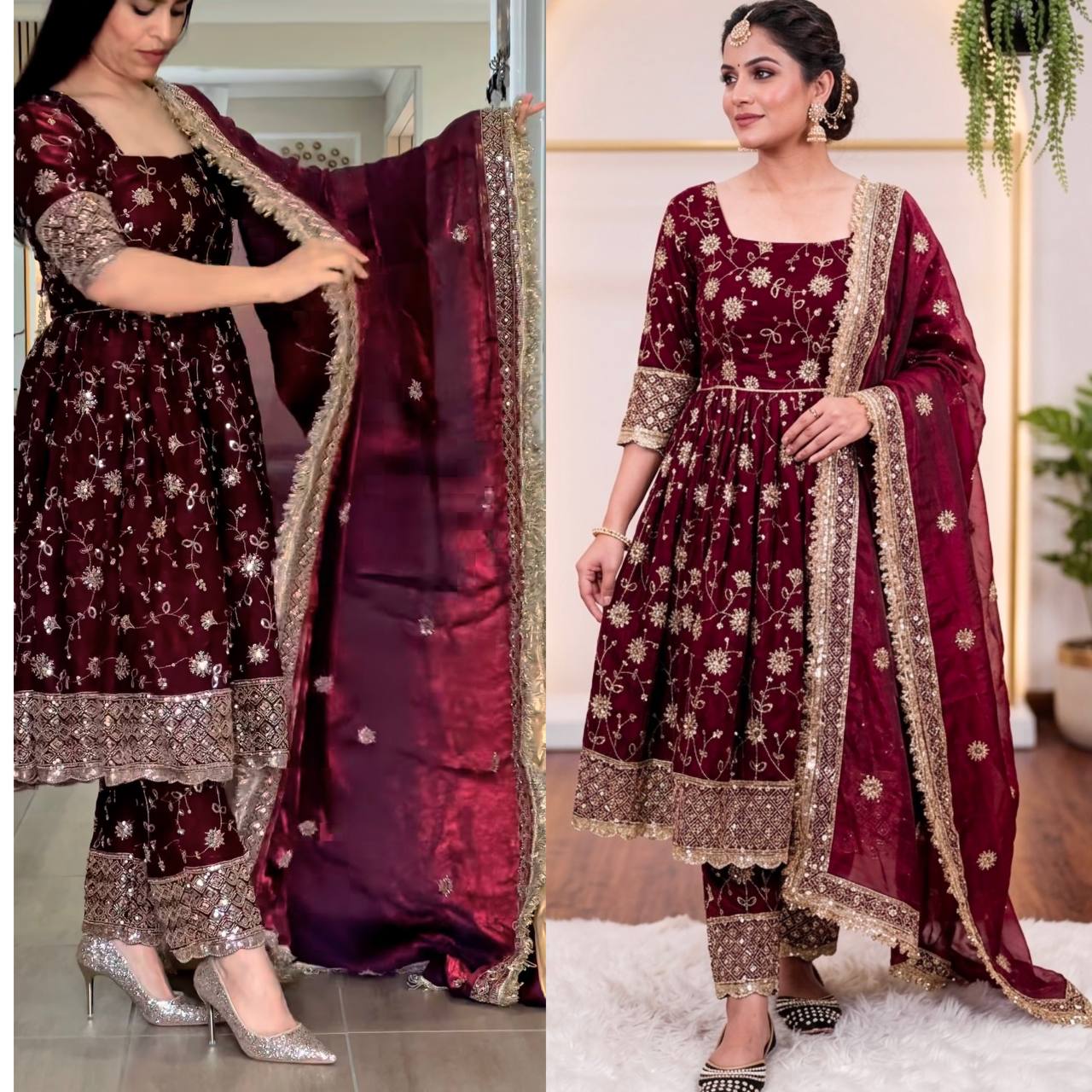 *(MF-507)*❤️💥*Launching New Designer Party Wear Look Top Gown ,Pant and Dupatta*👌❤️