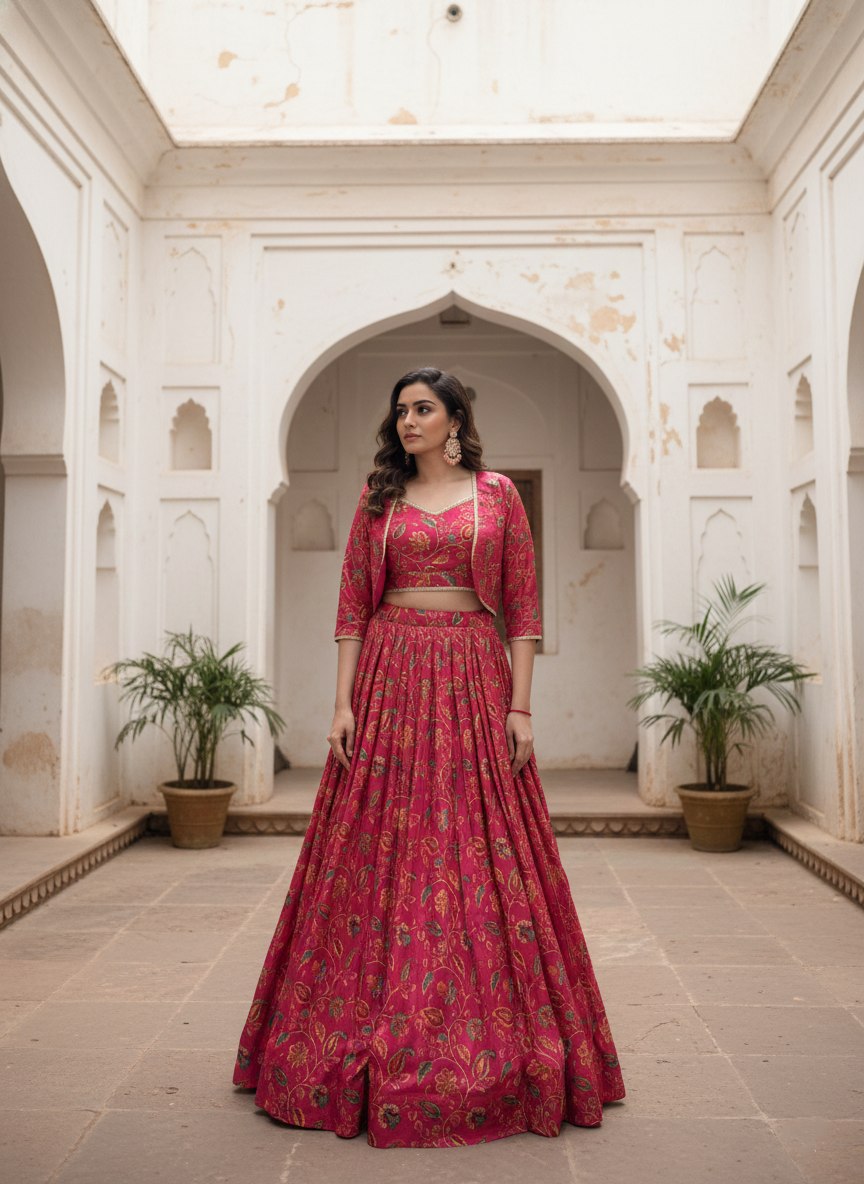 *NNK1136*🌷Co-ord Set Lehenga🌷  Embrace tradition with a touch of elegance in this Tasar silk Floral Print Wedding Lehenga💕