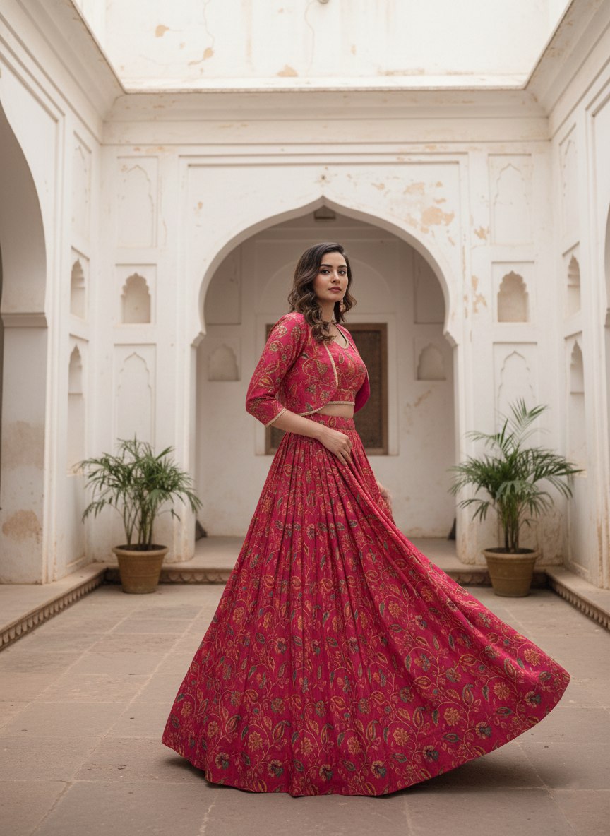 *NNK1136*🌷Co-ord Set Lehenga🌷  Embrace tradition with a touch of elegance in this Tasar silk Floral Print Wedding Lehenga💕