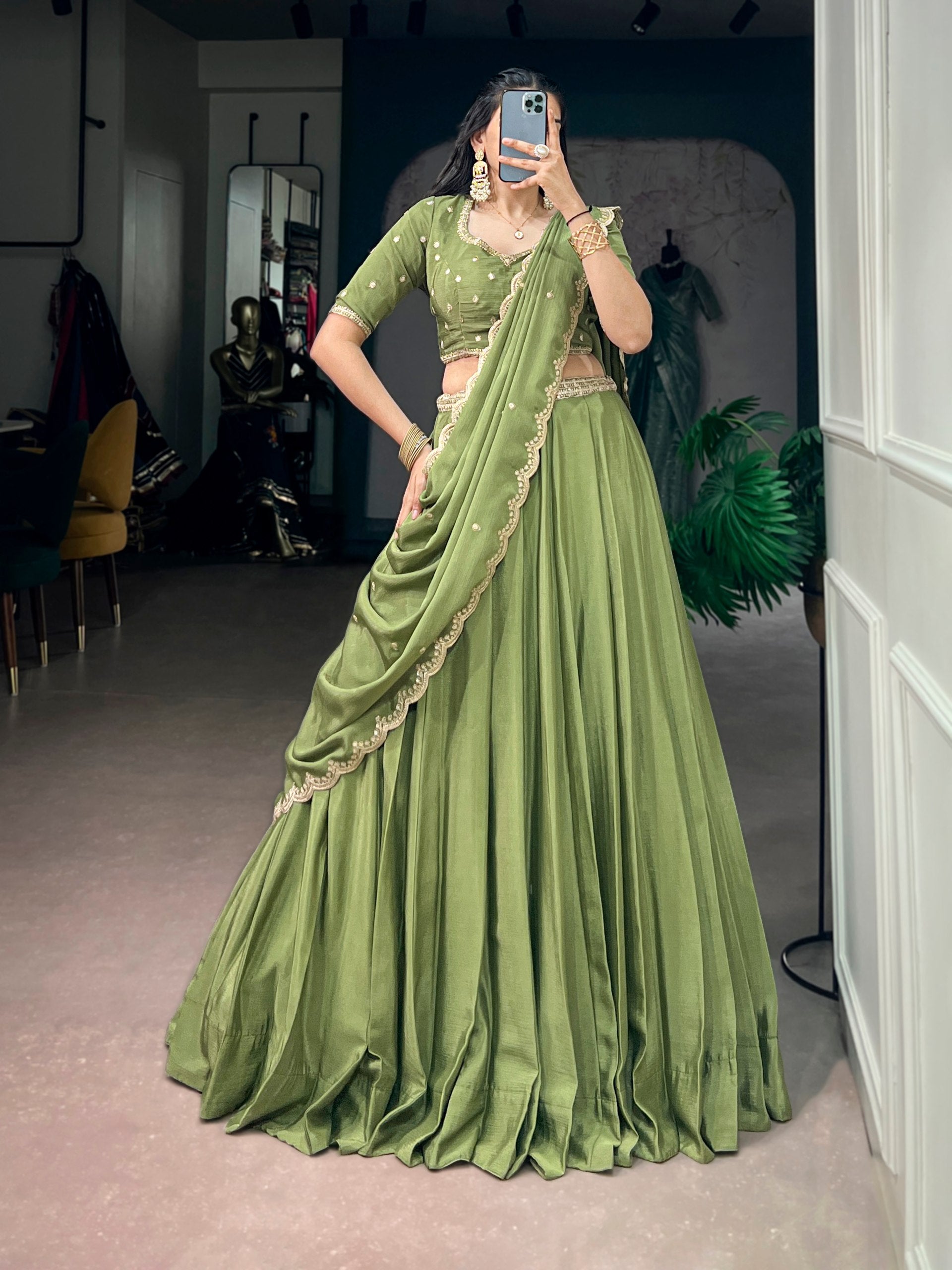 *LNB1441 : MEHERVA*🪷Glimmer Royale Lehenga🪷  A look that speaks grace, sophistication, and festive charm — because every celebration deserves an outfit as beautiful as your memories ☘️