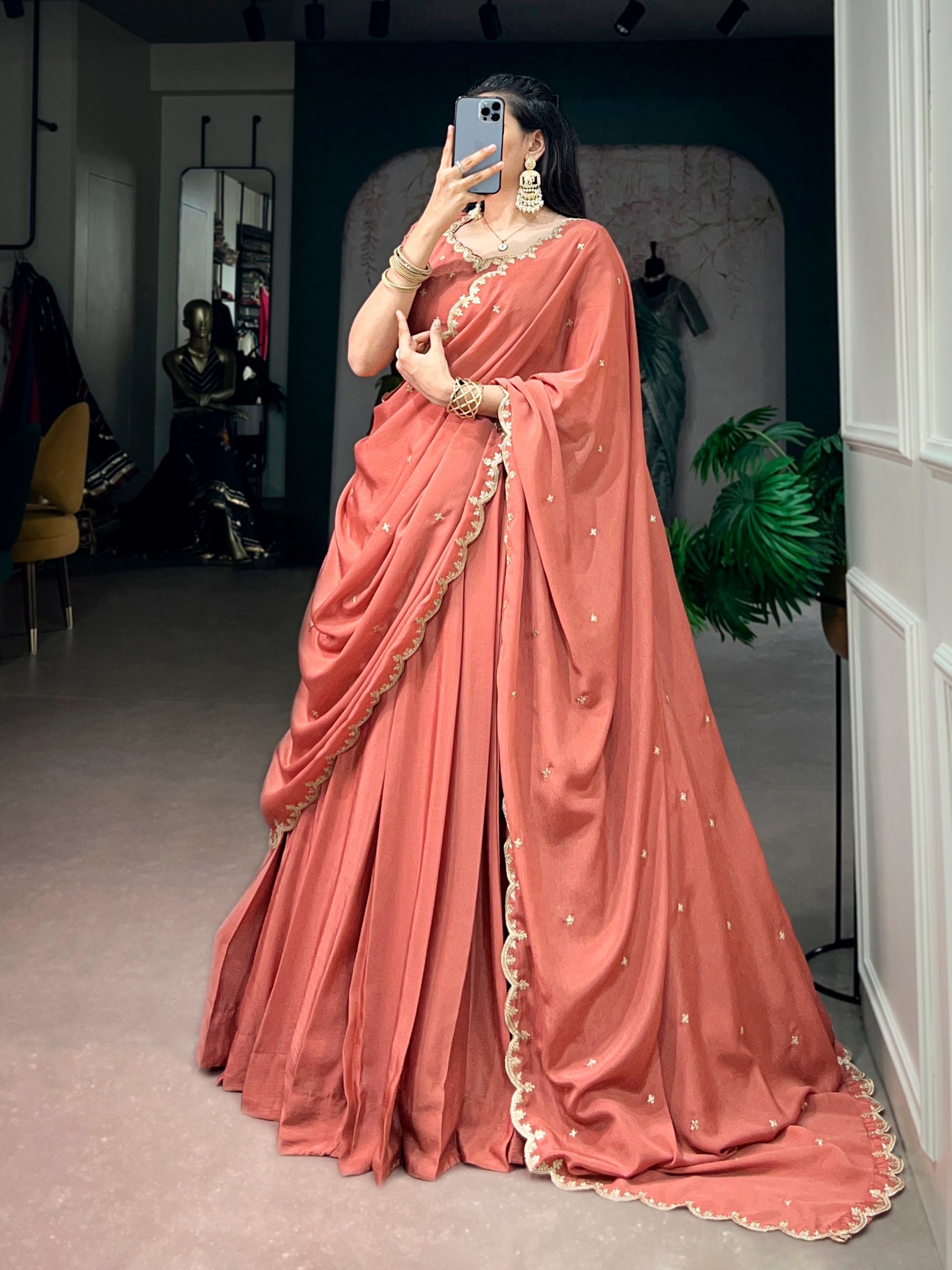 *LNB1441 : MEHERVA*🪷Glimmer Royale Lehenga🪷  A look that speaks grace, sophistication, and festive charm — because every celebration deserves an outfit as beautiful as your memories ☘️