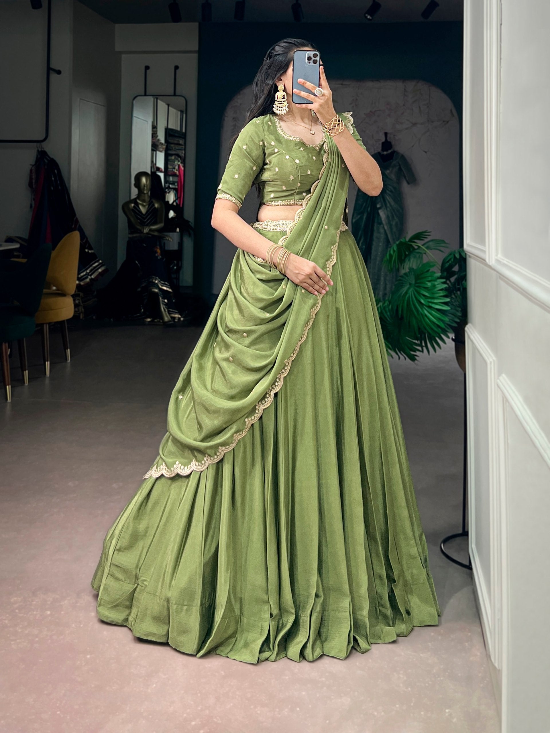*LNB1441 : MEHERVA*🪷Glimmer Royale Lehenga🪷  A look that speaks grace, sophistication, and festive charm — because every celebration deserves an outfit as beautiful as your memories ☘️