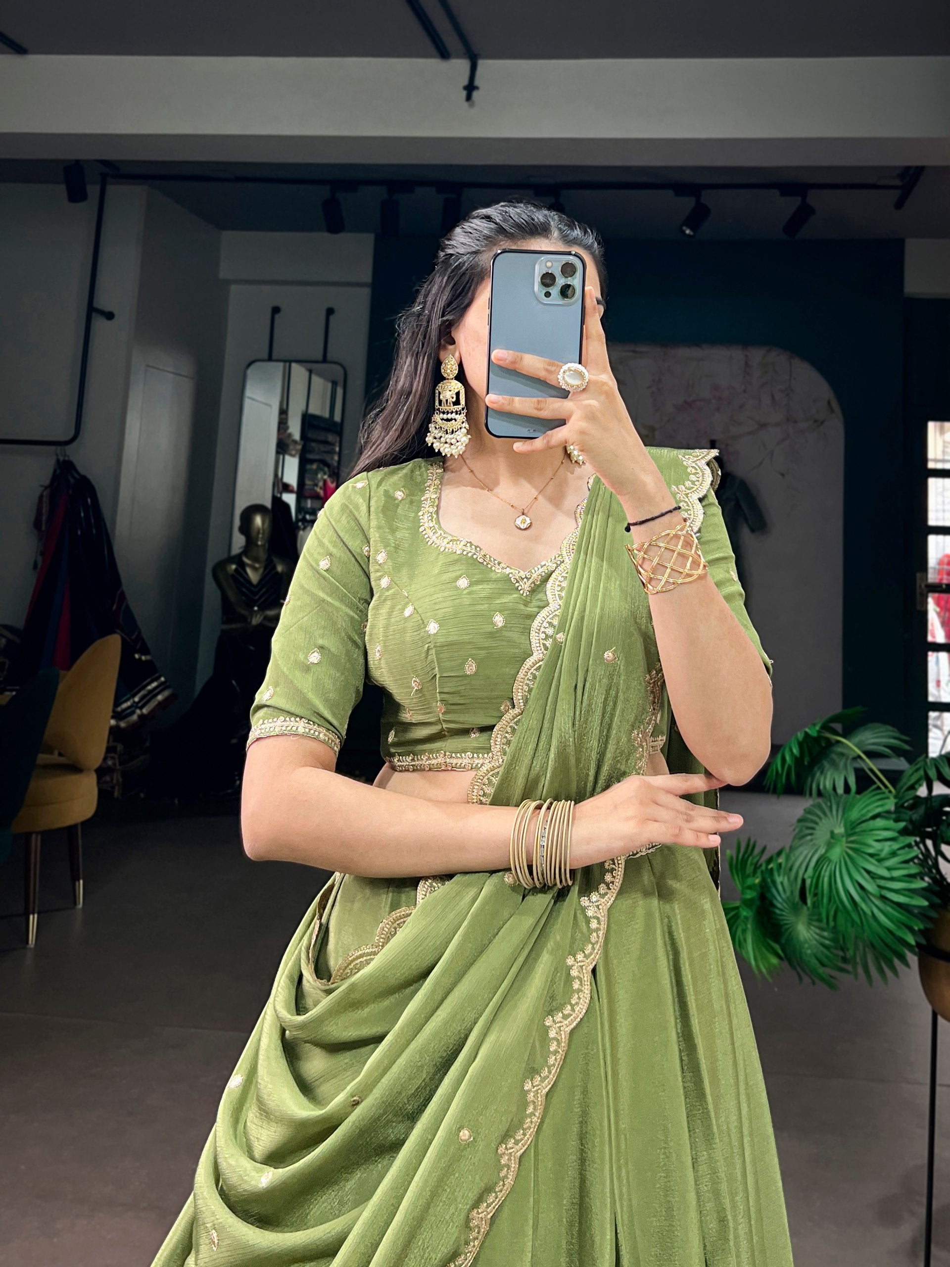 *LNB1441 : MEHERVA*🪷Glimmer Royale Lehenga🪷  A look that speaks grace, sophistication, and festive charm — because every celebration deserves an outfit as beautiful as your memories ☘️