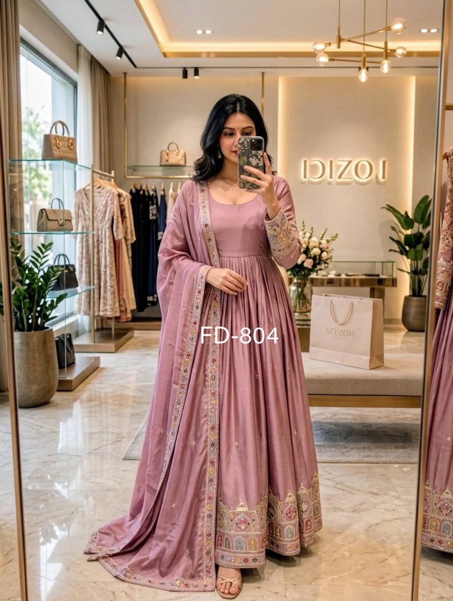 *PS -: 804*Launching New Design Trending Cinon Silk*Gwon&Pent&dupatta* Reddy To Wear Look