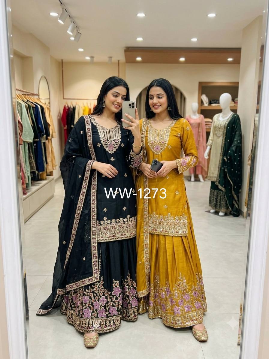 *PS-1273*👀Launching New Design Trending Cinon Silk Top&Sarara&Dupatta *Reddy To Wear Look