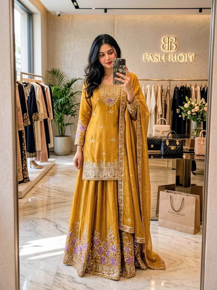 *PS-1273*👀Launching New Design Trending Cinon Silk Top&Sarara&Dupatta *Reddy To Wear Look