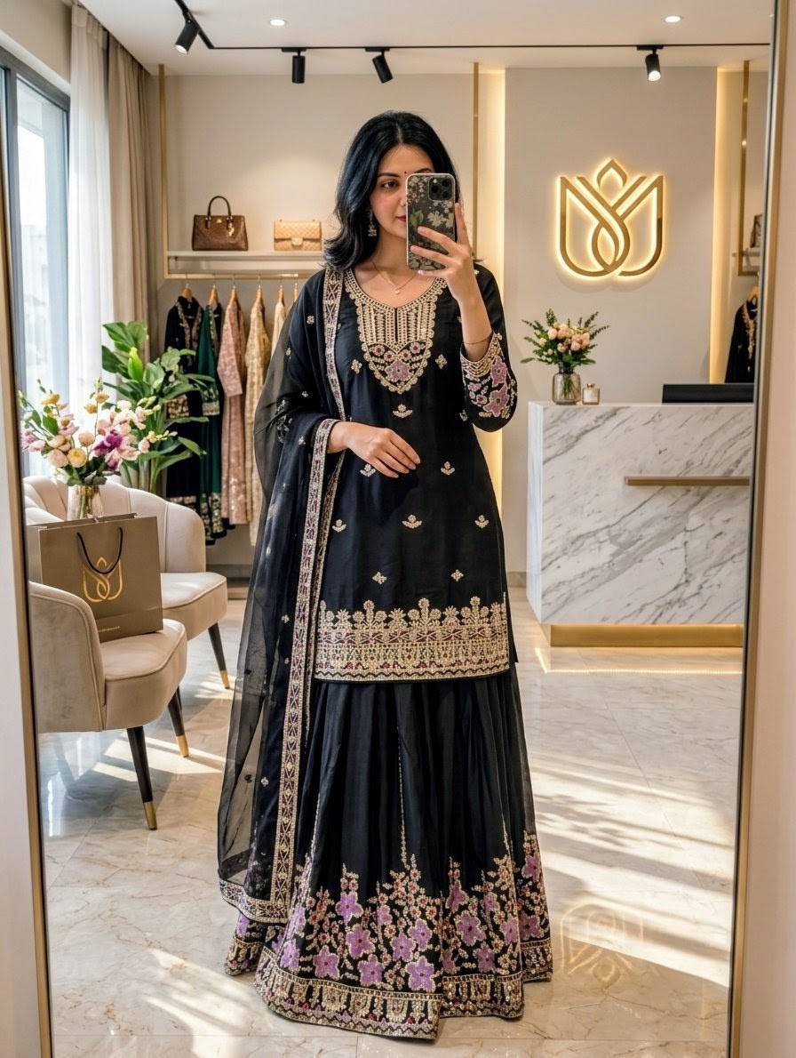 *PS-1273*👀Launching New Design Trending Cinon Silk Top&Sarara&Dupatta *Reddy To Wear Look