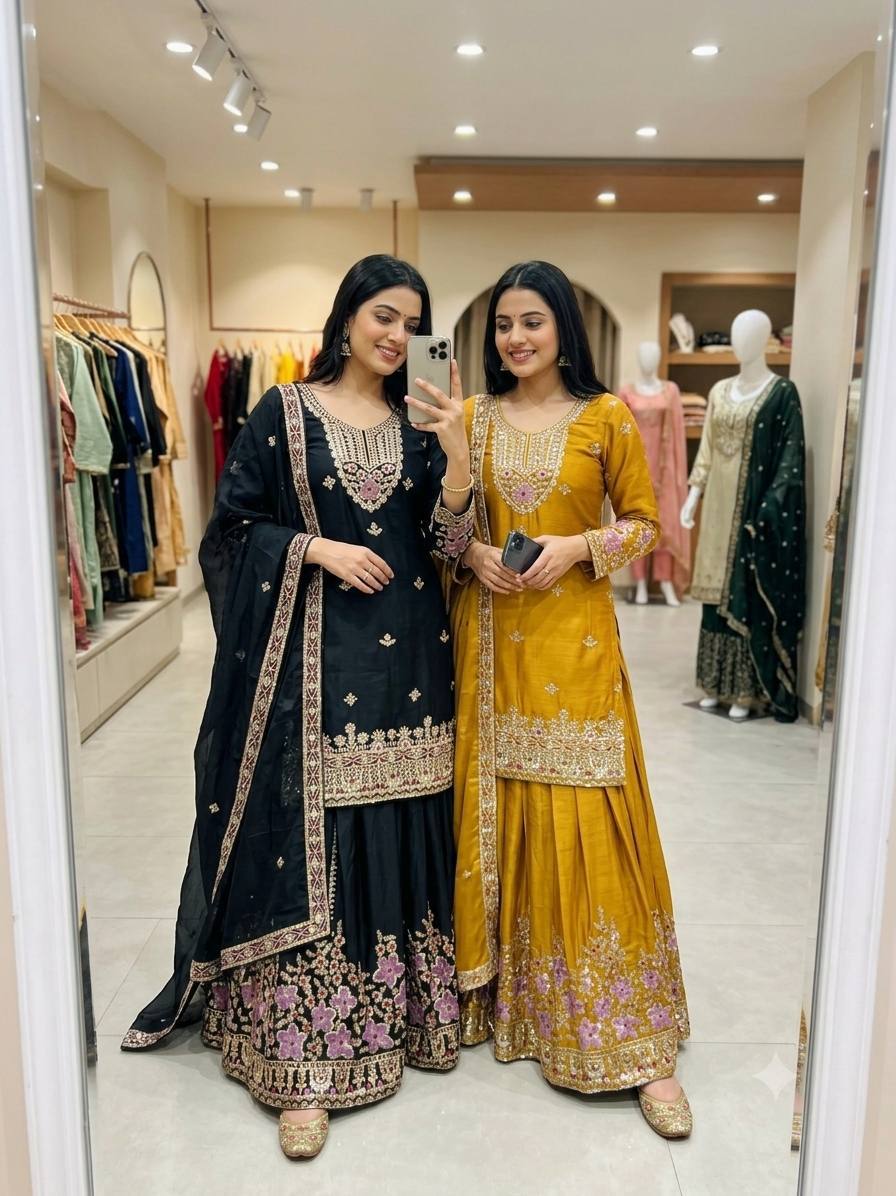 *PS-1273*👀Launching New Design Trending Cinon Silk Top&Sarara&Dupatta *Reddy To Wear Look