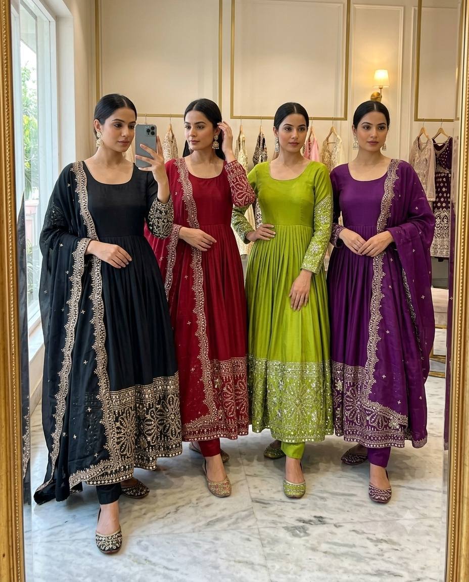 *PS-: 801*🪭*FEMORA Is Launching New Design Trending Cinon Silk*Gwon&Pent&dupatta* Reddy To Wear Look&Designe