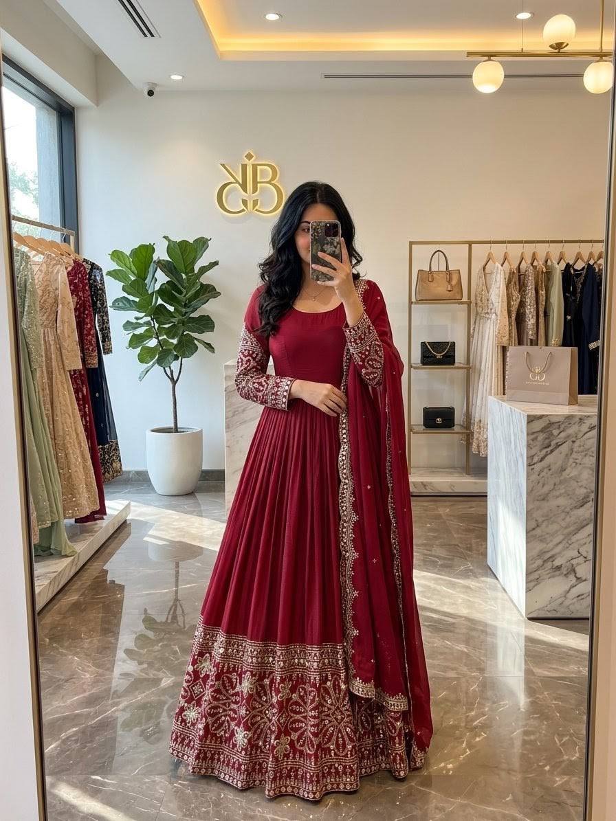*PS-: 801*🪭*FEMORA Is Launching New Design Trending Cinon Silk*Gwon&Pent&dupatta* Reddy To Wear Look&Designe