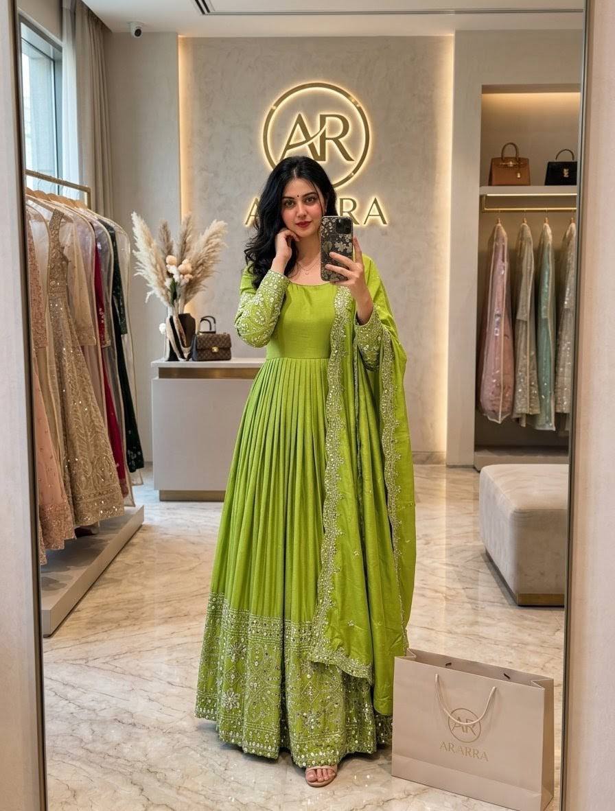 *PS-: 801*🪭*FEMORA Is Launching New Design Trending Cinon Silk*Gwon&Pent&dupatta* Reddy To Wear Look&Designe