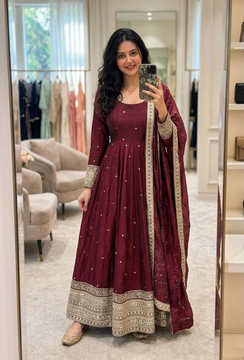 *WW-PS : 802*Trending Fendy Silk*Gwon&Pent&dupatta* *Reddy To Wear Look & Design*