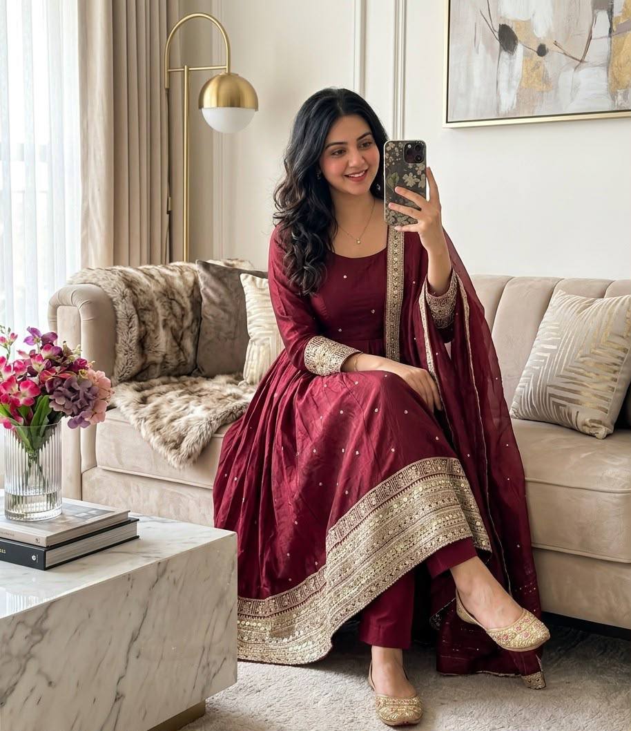 *WW-PS : 802*Trending Fendy Silk*Gwon&Pent&dupatta* *Reddy To Wear Look & Design*