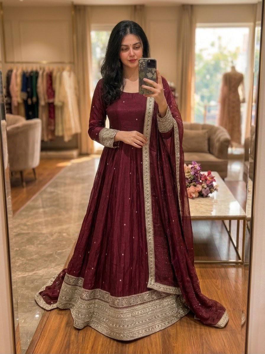 *WW-PS : 802*Trending Fendy Silk*Gwon&Pent&dupatta* *Reddy To Wear Look & Design*