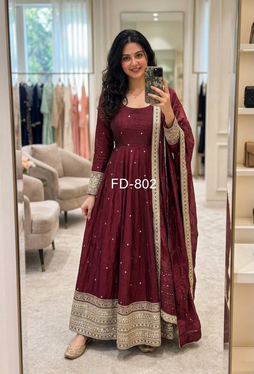 *WW-PS : 802*Trending Fendy Silk*Gwon&Pent&dupatta* *Reddy To Wear Look & Design*