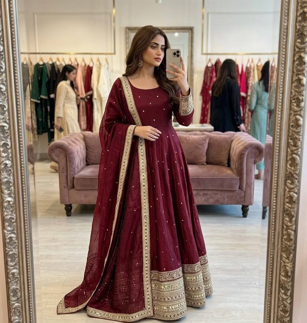 *WW-PS : 802*Trending Fendy Silk*Gwon&Pent&dupatta* *Reddy To Wear Look & Design*