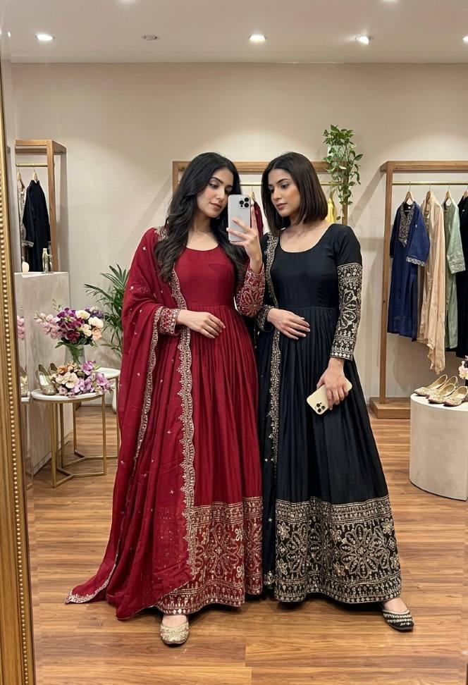*WW-PS -: 801*🪭*FEMORA Is Launching New Design Trending Cinon Silk*Gwon&Pent&dupatta*Reddy To Wear Look & Designe