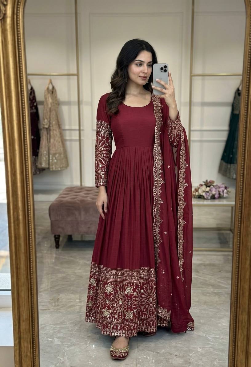 *WW-PS -: 801*🪭*FEMORA Is Launching New Design Trending Cinon Silk*Gwon&Pent&dupatta*Reddy To Wear Look & Designe