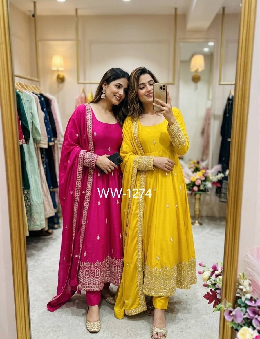 *WW*PS-:1274*FEMORA Is Launching New Design Trending Cinon Silk*Gwon&Pent&dupatta*Reddy To Wear Look & Designe*