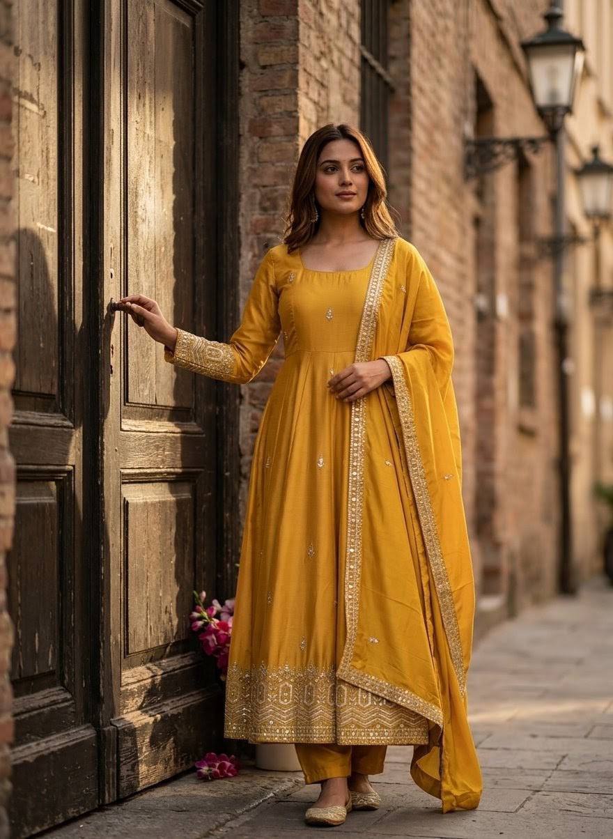 *WW*PS-:1274*FEMORA Is Launching New Design Trending Cinon Silk*Gwon&Pent&dupatta*Reddy To Wear Look & Designe*