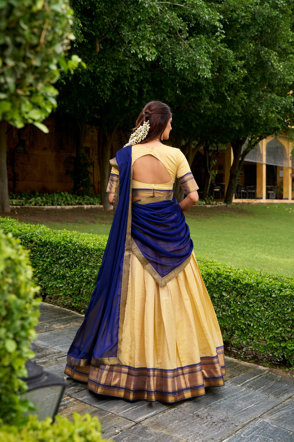 *LNB2019 : PREETHI*Lehenga Collection The golden charm of zari, the grace of Kanchipuram — a half saree that celebrates timeless tradition