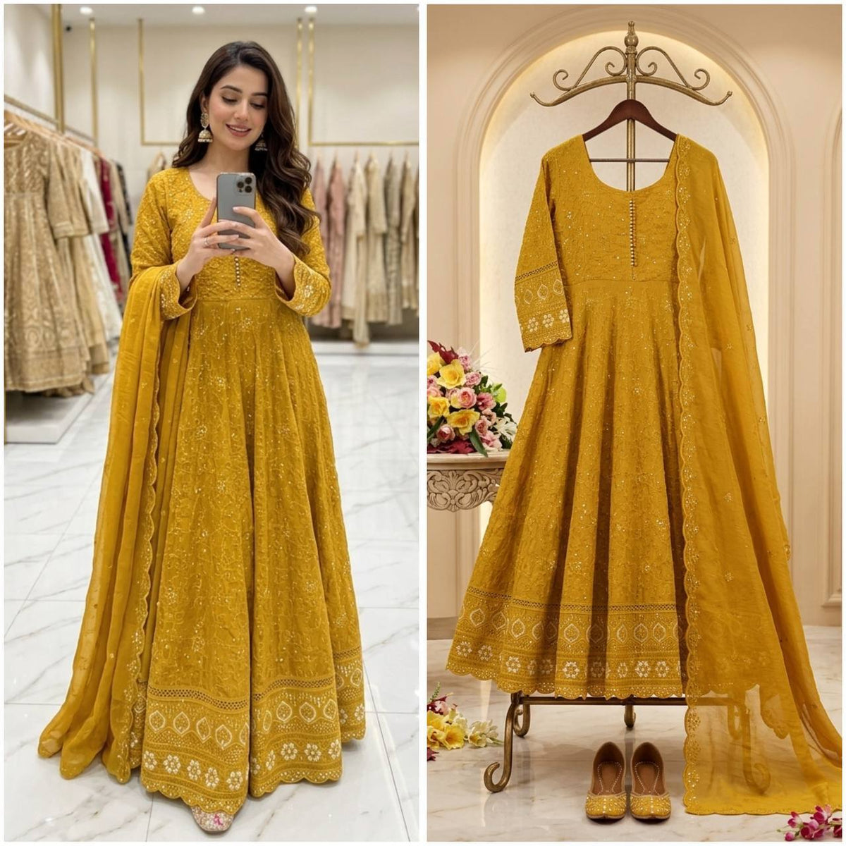 *Launching New Design Trending blooming Georgette *Gown & Pent & dupatta*WW*PS-:810*