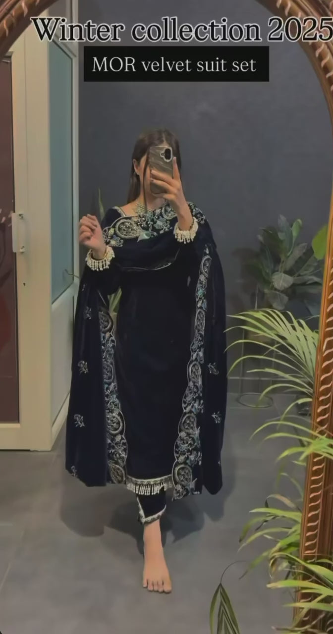 *(MF-486)*👉👗💥*Launching New Party Wear Viscose Velvet Designer  Look Top-Dupatta and Fully Stiched Bottom With Heavy Embroidery Siquance Work*💥👗💃🛍👌