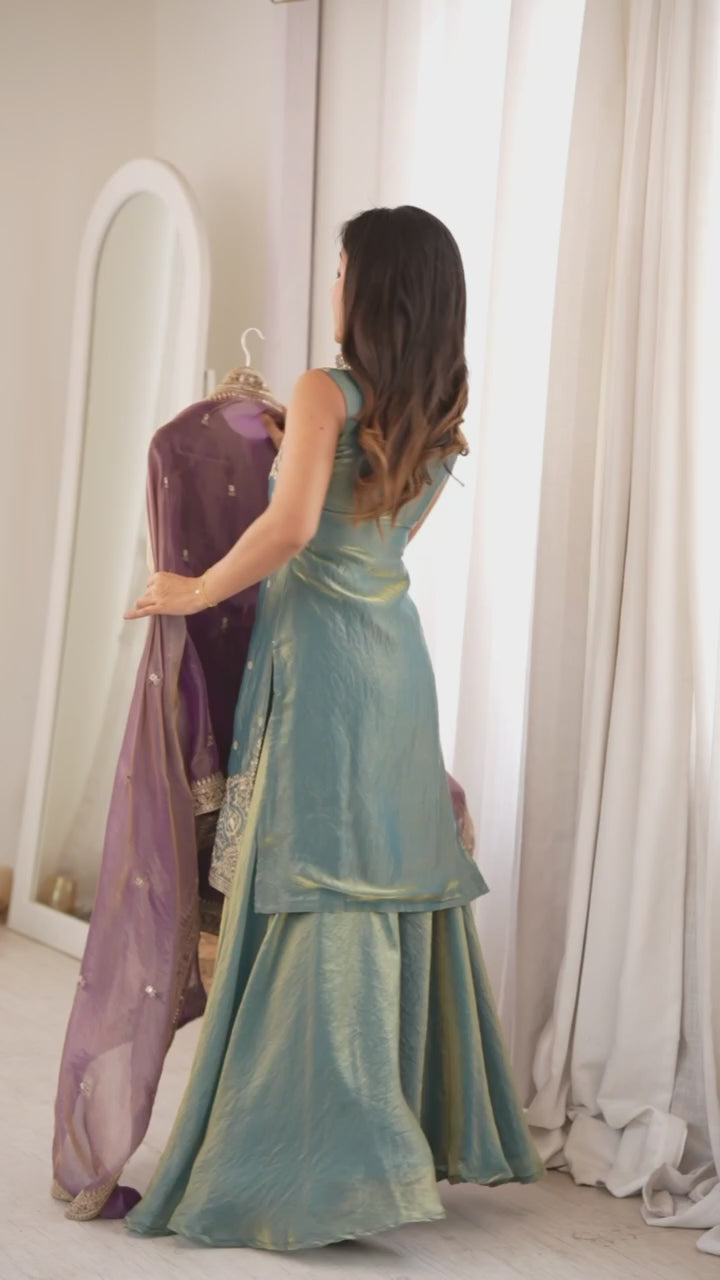 *NKB-84 DUSTYPINK*PRESENTING NEW FRENDY SILK FABRIC WITH EMBROIDERY SEQUENCE DORI AND JARI WORK,TOP WITH DUPPTA SET,PALAZZO PENT READY TO WEAR*